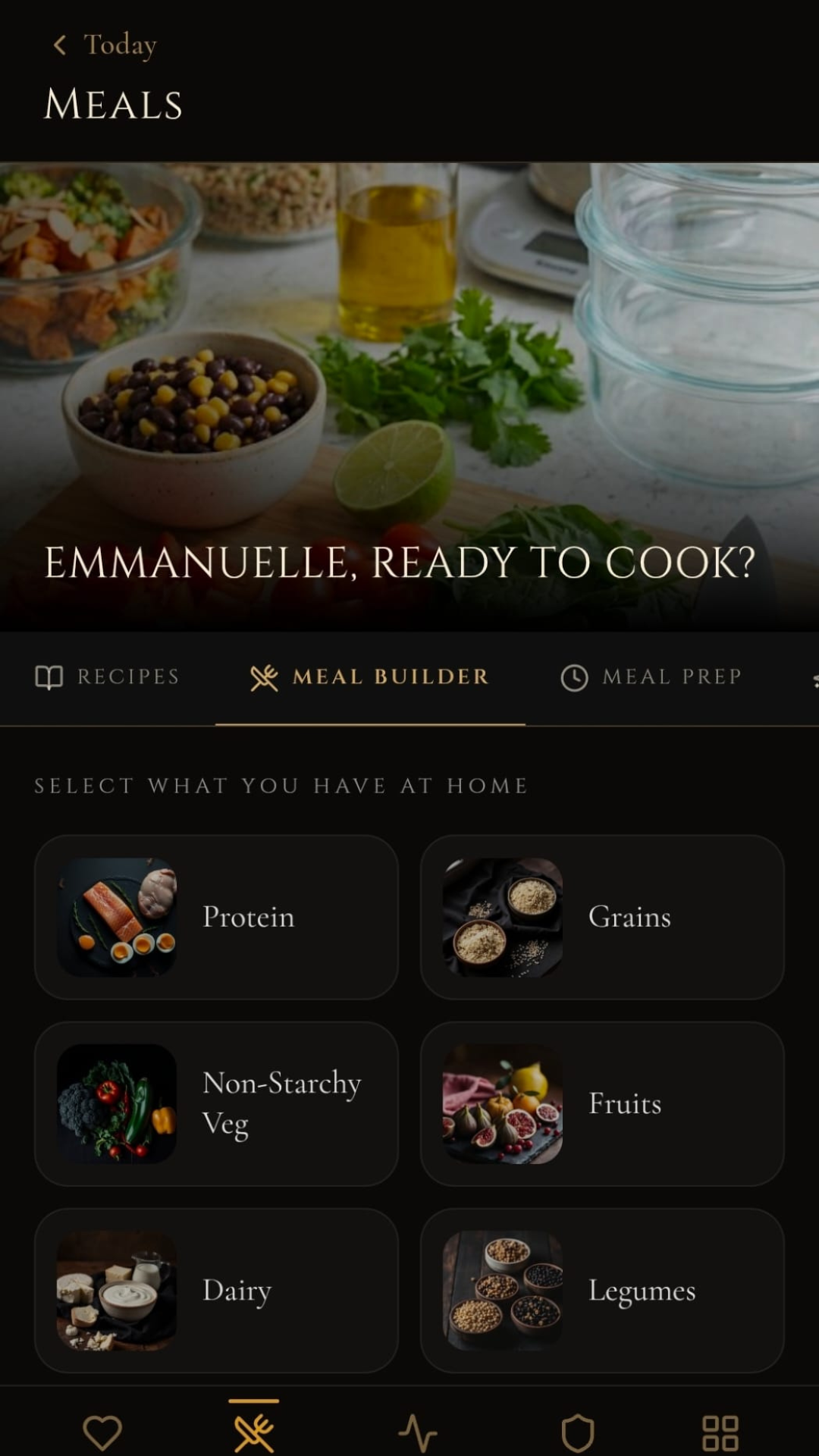 Manne Meal Builder screen