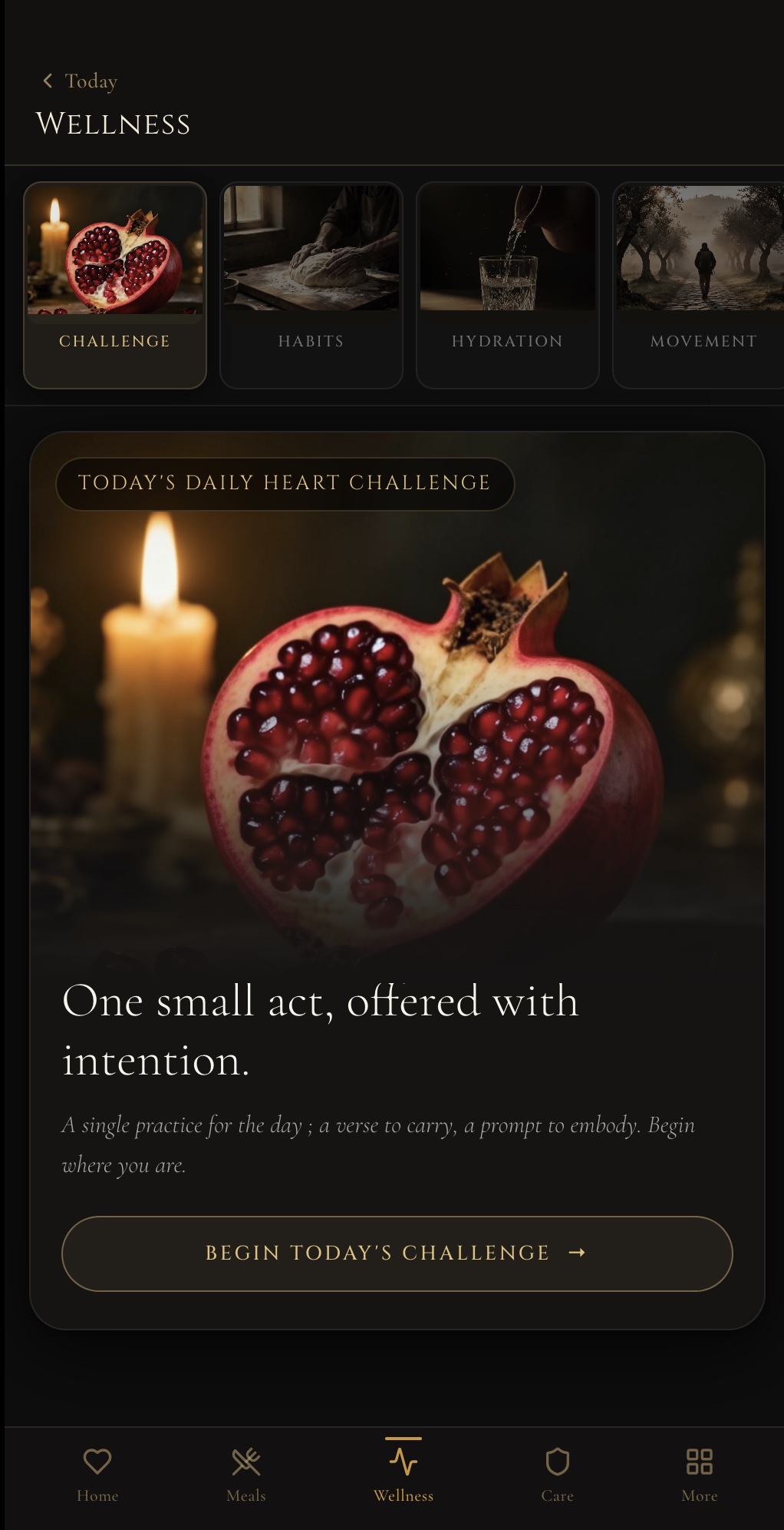 The Manne Wellness screen with the daily heart challenge